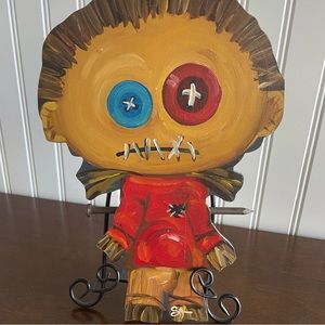 Artist Signed Hand Painted Wooden Boy Voodoo Doll Halloween Decor
